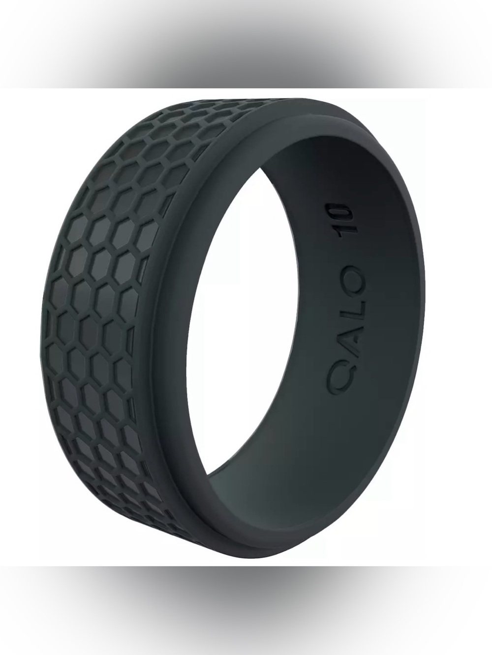 Qalo Men's Slate Gray Hex Silicone Ring Sz 10